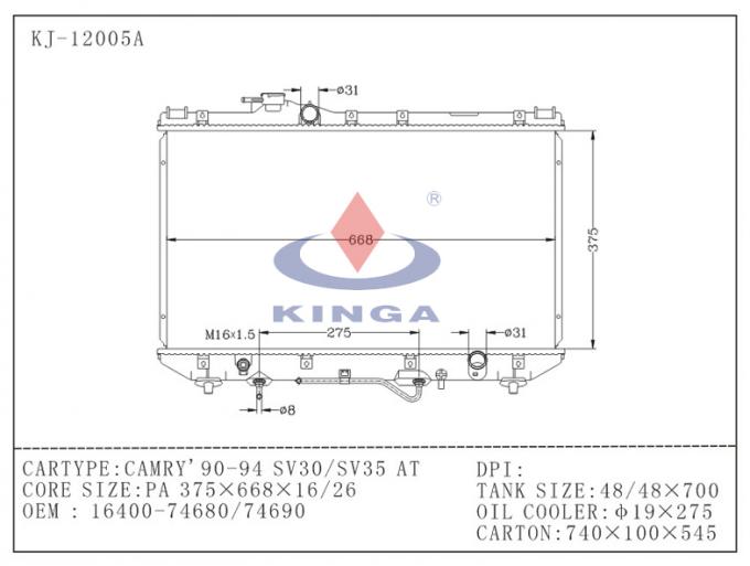 Toyota Camry radiador de alumínio do carro 90 94 SV30/SV35 para OEM16400-74680/74690 EM