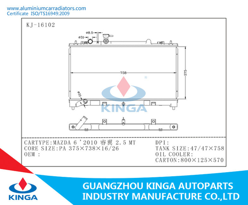 China MAZDA 6 2010 tanques de alumínio do plástico do radiador da TA de Ringwing 2,5 auto fornecedor