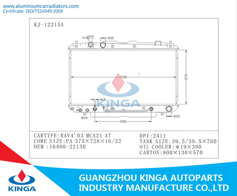 PA 2003 do OEM 16400-22130 do radiador MCA21 de Toyota RAV4 16/22 em DPI 2411 fornecedor