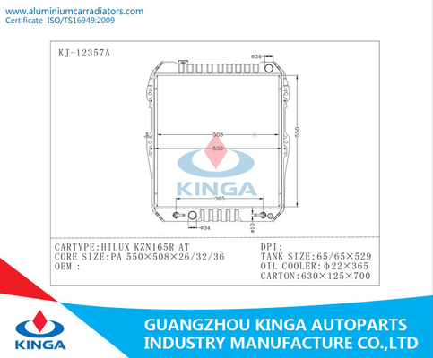 Auto radiador de Toyota do sistema de refrigeração para HILUX KZN165R com TA de alumínio do núcleo fornecedor