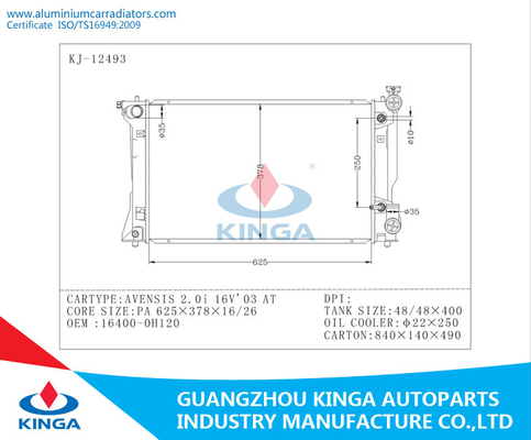 Radiador 2003 de Toyota para OEM 16400-0H120 PA16 de AVENSSIS 2.0I 16V/26 EM fornecedor