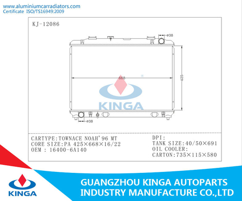 1996 alumínio PA16/TA do OEM 16400-6A140 de Townace Noah do radiador de Toyota fornecedor