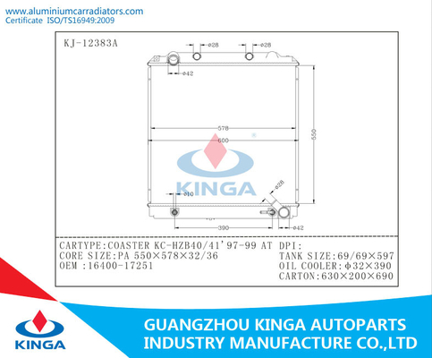 16400-17251 BOLACHA KC-HZB40/41 da substituição do radiador de Toyota do alumínio EM fornecedor