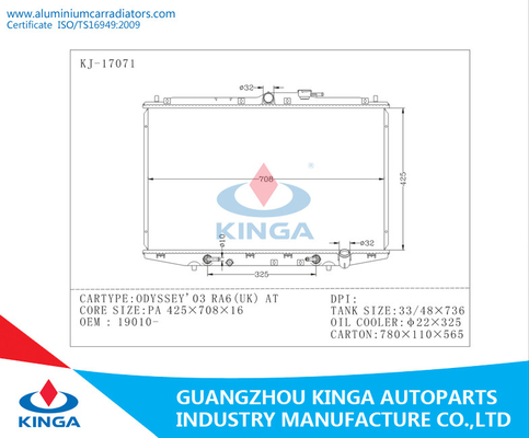 Radiadores do desenhista do OEM 19010 para Honda Odyssey 03 RA6 (Reino Unido) EM PA 16mm fornecedor