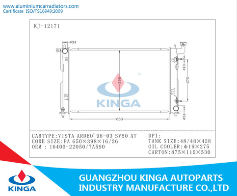 Radiador de alumínio da auto peça sobresselente para a vista Ardeo 98 - 03 SV50 OEM 16400 - 22050 fornecedor