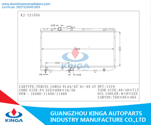 Radiador de Toyota das peças de automóvel para OEM 16400 - 11450 de TERCEL CORSA/11460 DPI 1319 EM fornecedor