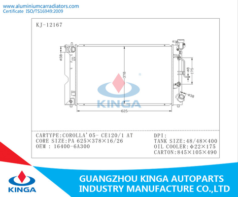 Radiador de alumínio das peças de automóvel para Toyota Corolla 05 - CE120/CE121 16400 - 6A300 EM fornecedor