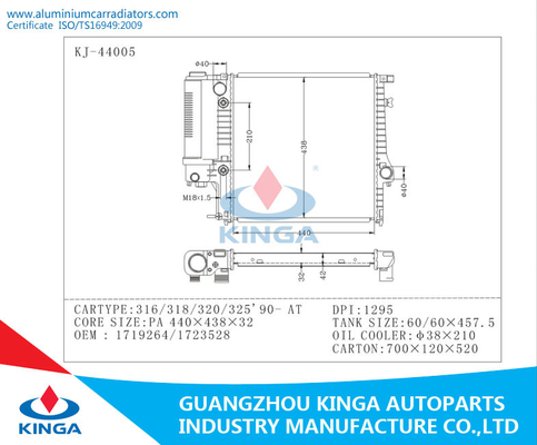 Radiador de alumínio do carro das peças de automóvel para BMW 316/318/320/325 90 de OEM 1719264/1723528 EM fornecedor