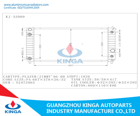 Radiador feito sob encomenda de alumínio do carro para GMC Plazer/OEM do pé-de-cabra 52472963 anos 96 - 00 fornecedor