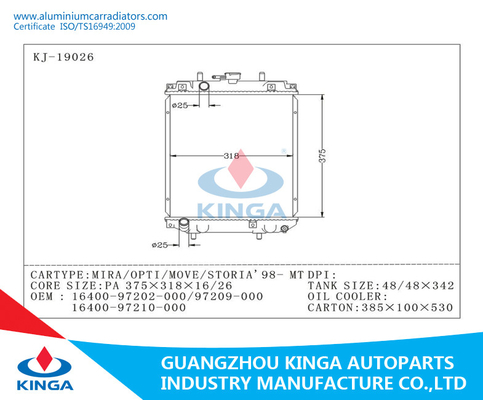 Radiadores de alumínio do carro do núcleo plástico do tanque para Daihatsu Mira 1998/Opti/movimento/Storia fornecedor