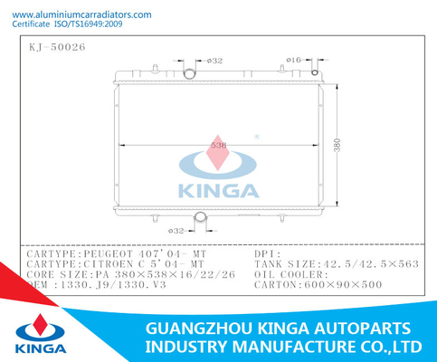 V3 de PEUGEOT 407' 04 da TA do carro dos radiadores radiador de alumínio completo de alumínio do OEM 1330 J9/1330 fornecedor