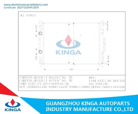 radiadores de alumínio do carro de 16mm/de 26mm para Renault Megane'02-MT &amp; Scenic'03-MT fornecedor