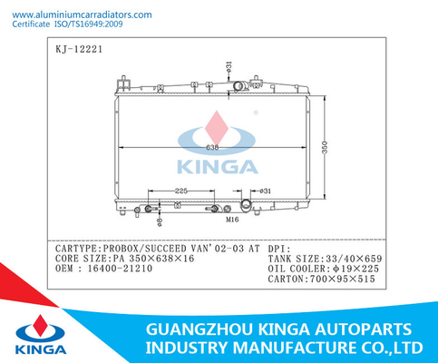 16400-21210 os radiadores de alumínio Toyota PROBOX/do carro SUCEDEM VAN'02-03 EM fornecedor