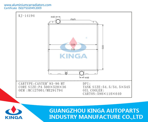 Radiador de alumínio de MC127001/ME291794 Mitsubishi de TA Canter'93-96 fornecedor