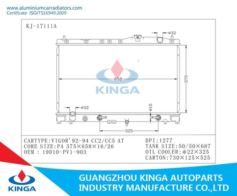 Radiador de alumínio do carro da substituição para Honda Vigor 92-94 CC2/CC5 em 19010-PVI-903 fornecedor