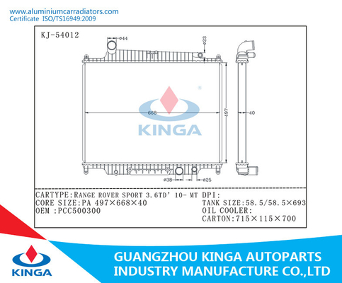 Radiador de competência de alumínio do ESPORTE 3.6TD'10-MT de RANGE ROVER para OEM PCC500300 fornecedor