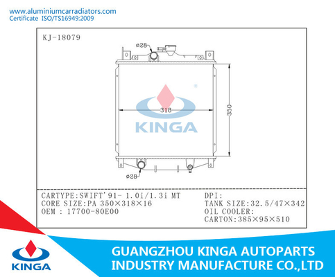 Radiadores de alumínio do carro de SUZUKI para OEM 1991 do fã do radiador da TA de SWIFT 1.0i/1.3i 17700-80E00 fornecedor