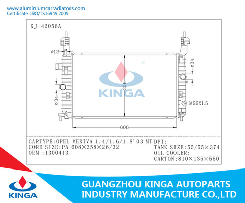 Auto OEM de alumínio 1300413 da TA de Opel Meriva 1.4/1.6/1.8' 03 do radiador fornecedor