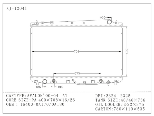 tanque plástico do radiador de 48*736mm para AVALON 2000-2004 de Toyota EM fornecedor