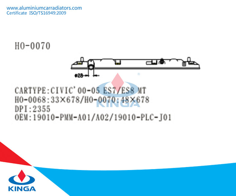 Substituição plástica inferior do tanque de Raidator para Honda Civic 01-05 OEM 19010-PMM-A01/A02/19010-PLC-J01 de ES7/ES8 Mt fornecedor