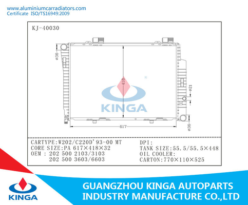 OEM de alumínio 2025002103/3103 dos radiadores do carro da TA de W202/C220D 93-00 para o BENZ fornecedor