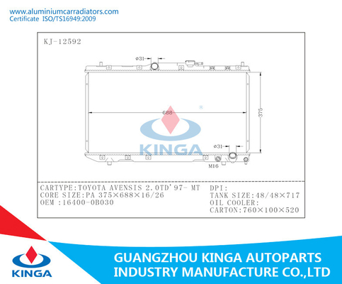 Radiadores de alumínio do carro do OEM 16400-0BO30 para TOYOTA AVENSIS 2.0TD'97-MT fornecedor