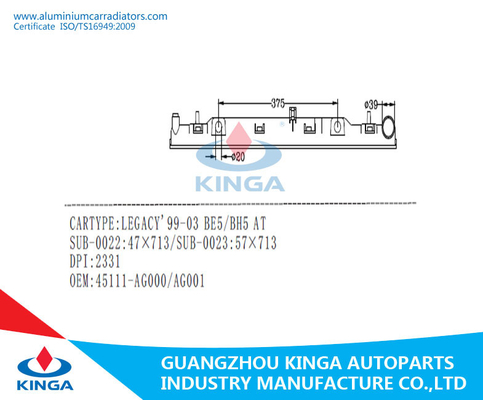 Tanque do radiador da substituição para OEM 45111-AG000/AG001 DPI2331 de LEGACY'99-03 BE5/BH5 fornecedor