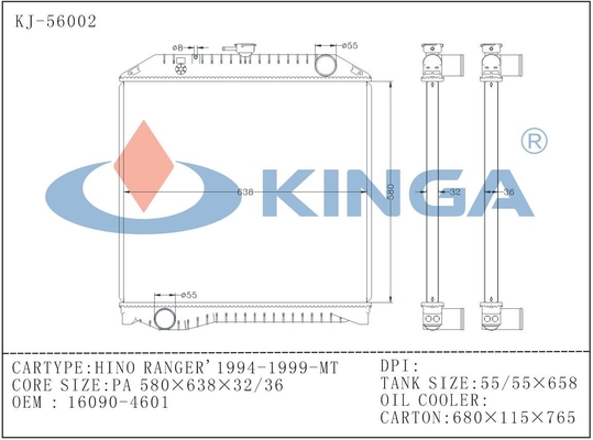 Radiador refrigerando de soldadura automotivo da guarda florestal 1994-1999 de Hino Mt; 16090-4601 fornecedor