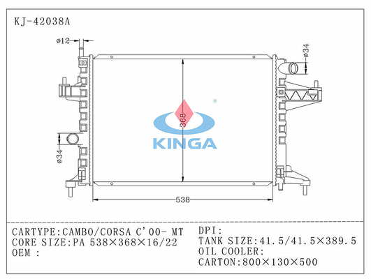 O carro da transmissão manual parte o auto radiador do carro para Opel Combo/sistema de refrigeração 2000 de Corsa C fornecedor