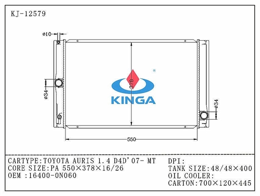 Radiador de Toyota do permutador de calor para OEM 16400 de AURIS 1,4 D4D 07 - TA 0N060 PA16/26 fornecedor