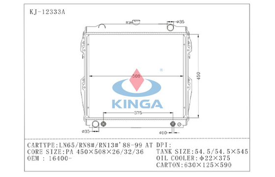 Radiador de alumínio de Toyota LN65 RN8 do refrigerador do motor com tanque plástico fornecedor