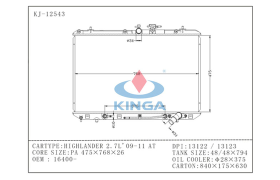 Auto ano 09 - 11 do radiador 2.7L do recolhimento de Toyota do carro do sistema de refrigeração do motor fornecedor