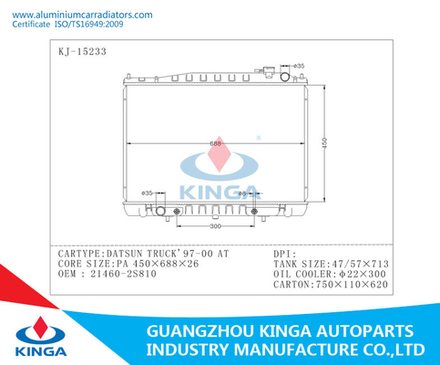 Auto radiador do núcleo de alumínio para o caminhão 21460 2s810 de Datsun com tanque plástico fornecedor